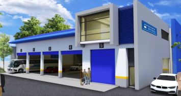 Impression d’artiste du bâtiment d’«Autocheck», actuellement en construction à Plaine-Lauzun. Le prix du contrôle technique pour les voitures passera à Rs 600.