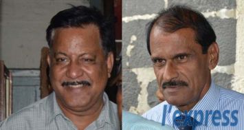 Dev Jokhoo (à g.) et Rampersad Sooroojebally ont comparu devant le tribunal de Mapou le jeudi 15 janvier dans le cadre de l'affaire Roches-Noires.