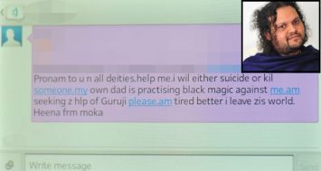 Capture d’écran du message envoyé par Sanskrita au religieux (médaillon) pour lui demander de l’aide.