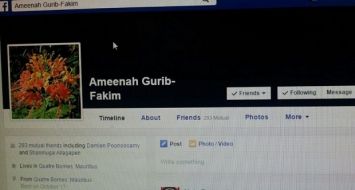 Capture d'écran du compte Facebook d’Ameenah Gurib-Fakim. Il a dû être fermé après qu’il a été la cible d’un piratage.