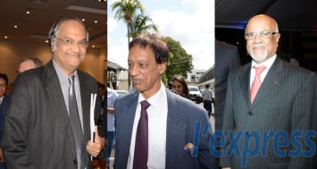 Dev Manraj, Sir Bhinod Bacha et Kailash Ruhee (de g. à dr.) figurent parmi les conseillers les mieux payés.