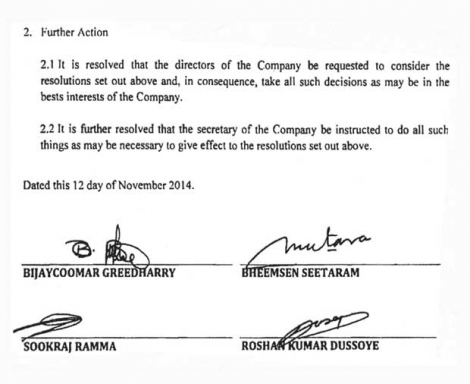 Fac-similé du document confirmant la vente des parts de Bet On Line sur lequel deux actionnaires affirment n’avoir jamais apposé leur signature.