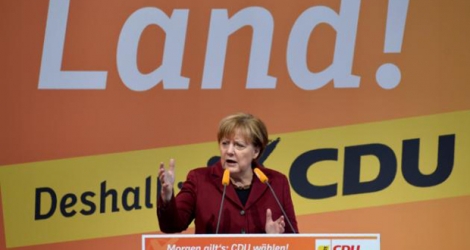 La chancelière allemande Angela Merkel lors d'un meeting le 12 mars 2016 à Haigerloch en Allemagne.