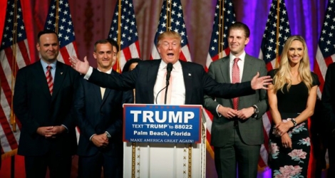 Le républicain Donald Trump après sa victoire aux primaires en Floride, le 15 mars 2016 à West Palm Beach (Floride).
