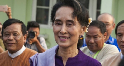 La prix Nobel de la paix Aung San Suu Kyi, le 14 mars 2016 à Naypyidaw.