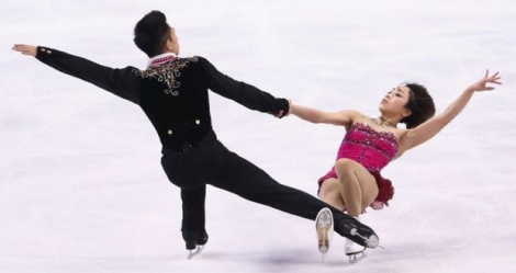 Sui Wenjing et Han Cong lors du programme court des Championnats du monde 2016 de patinage artistique, le 1er avril 2016 à Boston