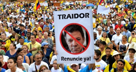 Manifestation contre le gouvernement du président colombien Juan Manuel Santos, le 2 avril 2016 à Cali.