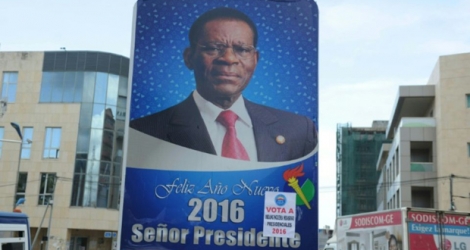 Affiche de campagne prise le 23 avril 2013 à Malabo du président guinéen Obiang Nguema.