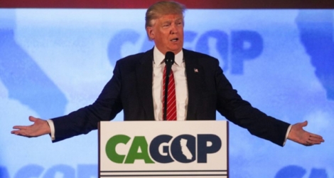 Donald Trump candidat aux primaires républicaines américaines, lors d'un discours à Burlingame, en Californie, le 29 avril 2016.