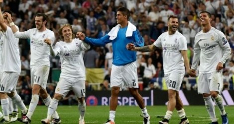 Le Real Madrid, qualifiés pour la finale de Ligue des champions après avoir battu Manchester City, le 4 mai 2016 à Santiago-Bernabeu
