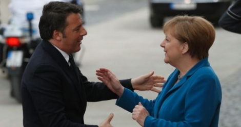 La chancellière allemande Angela Merkel et le chef du gouvernement italien Matteo Renzi à Hanovre (Allemagne), le 25 avril 2016