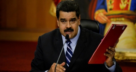 Le président du Venezuela Nicolas Maduro lors d'une conférence de presse au palais présidentiel à Caracas.