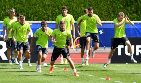 L'équipe d'Allemagne lors d'un entraînement dans son camp de base d'Evian, le 1er juillet 2016