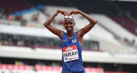 Le coureur Britannique de 5000 m Mo Farah au meeting de Londres de la Ligue de diamant d'athlétisme, le 23 juillet 2016 