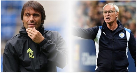 Les Italiens Claudio Ranieri et Antonio Conte, entraîneurs de Leicester, champion 2016, et de Chelsea, champion 2015 et prétendant au sacre.
