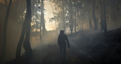 Un villageois traverse une zone incendiée à Arbo, dans le nord-ouest de l'Espagne.