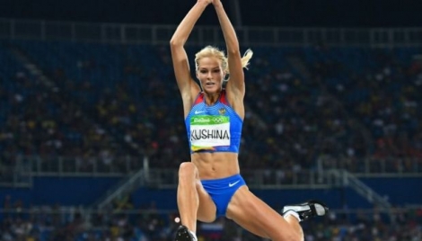 Darya Klishina lors de la finale du concours du saut en longueur des Jeux de Rio, le 17 août 2016 