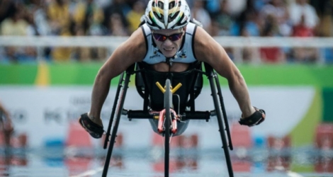 Marieke Vervoort lors de la finale du 400 m (T52) lors des Jeux paralympiques de Rio.