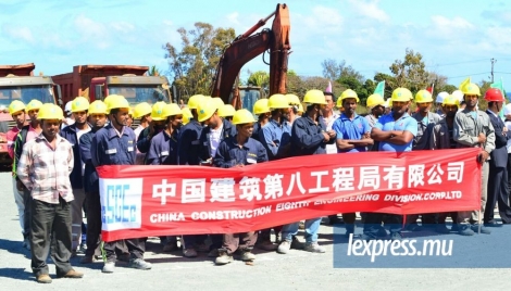 Le lancement des travaux à Jinfei, hier. La China Construction Eight Engineering  Division Corporation Ltd est responsable de leur exécution.