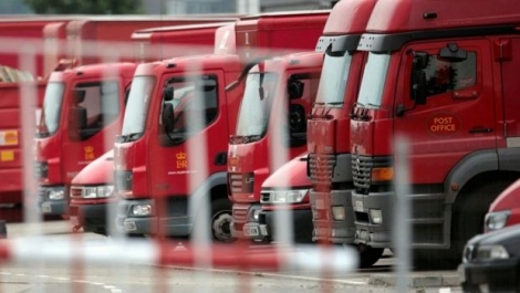 Camions de la Poste britannique à l'arrêt dans un dépôt, le 7 août 2009, lors d'une précédente grève