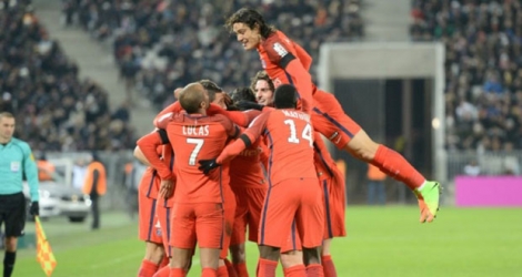 La joie des joueurs du PSG après un but contre Bordeaux en Coupe de la Ligue, le 24 janvier 2017 au stade Matmut Atlantique.