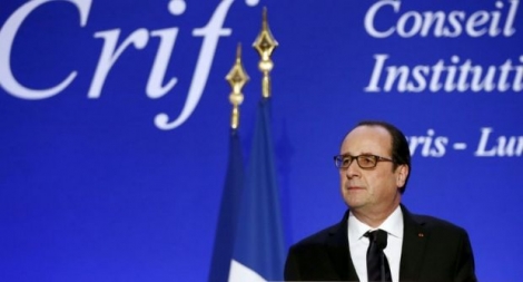 François Hollande au dîner du Crif, le 23 février 2015 à Paris 