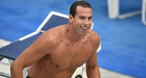 Le double champion olympique australien de natation Grant Hackett de retour après 7 ans, termine 3e du 400 m libre aux sélections pour les Mondiaux, le 3 avril 2015 à Sydney 