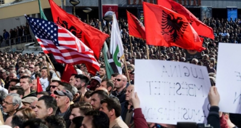 Manifestation de soutien à l'ancien rebelle kosovar Ramush Haradinaj, le 4 mars 2017 à Pristina.