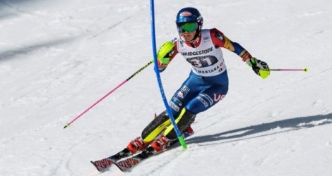 Mikaela Shiffrin, le 26 février 2017 lors du slalom du combiné à Crans-Montana.