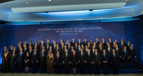 Les représentants des pays de la coalition luttant contre l'EI en Syrie et en Irak réunis le 22 mars 2017 à Washington.