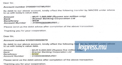 Deux des nombreux documents attestant des transferts d’argent entre le compte de la BAI et celui du MSM, en 2010. Ces justificatifs sont publics sur Facebook depuis vendredi.