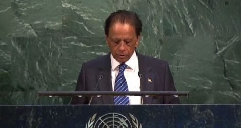 Sir Anerood Jugnauth s’exprimant à la tribune de l’ONU le 22 juin 2017 avant que la résolution sur les Chagos ne soit passée au vote.