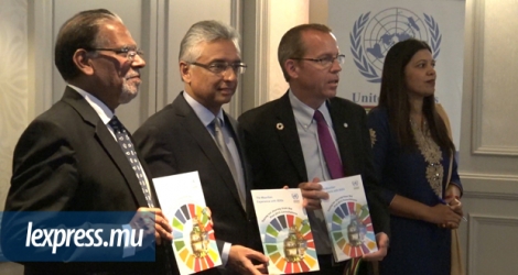 Pravind Jugnauth, lors du lancement du livret «The Mauritian Experience with SDGs» à Port-Louis le 30 octobre 2017.