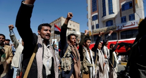Manifestation à Sanaa, le 13 novembre 2017 appelant à la levée du blocus imposé par la coalition arabe