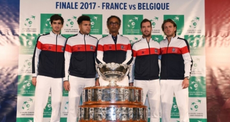 L'équipe de France de tennis, le 23 novembre 2017 à Villeneuve d'Ascq, près de Lille, avant la finale de la Coupe Davis, face à la Belgique.