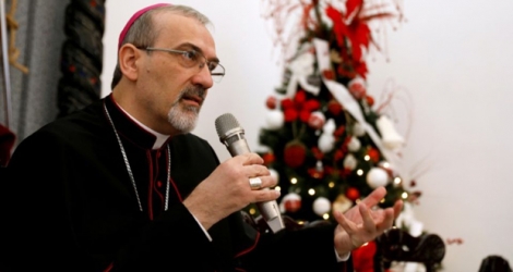 L'archevêque Pierbattista Pizzaballa, administrateur apostolique du Patriarcat latin, s'exprime devant la presse à Jérusalem, le 20 décembre 2017