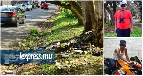 La BMW des Phutully a percuté un arbre à hauteur de St-Jean, hier matin. Zinedeen et Falahuddeen (en médaillon) n’ont pas survécu à l’impact.