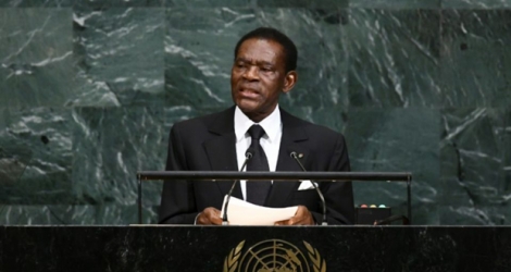 Le président de Guinée Equatoriale Teodoro Obiang Nguema Mbasogo à la tribune de l'ONU le 21 septembre 2017 