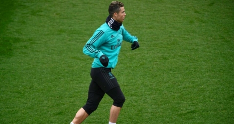 La star du Real Cristiano Ronaldo lors d'une séance d'entraînement au centre de Valdebebas près de Madrid, le 9 janvier 2018