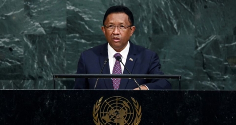 Le président malgache Hery Rajaonarimampianina à la tribune des Nations unies le 20 septembre 2017 à New York 