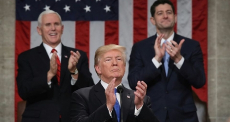 Le président américain Donald Trump lors de son premier discours sur l'état de l'Union, le 30 janvier 2018 devant le Congrès à Washington 