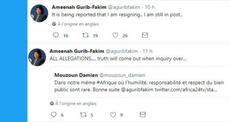 C’est sur son compte qu’Ameenah Gurib-Fakim a décidé de répondre à ses détracteurs, dans la soirée du vendredi 9 mars.