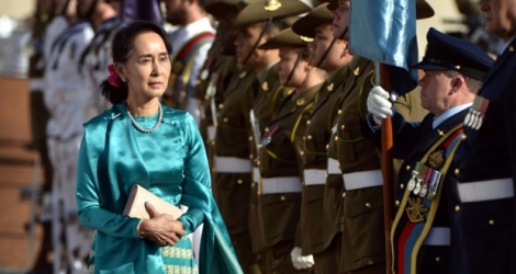 La dirigeante birmane Aung San Suu Kyi, le 19 mars 2018 à Canberra, en Australie.