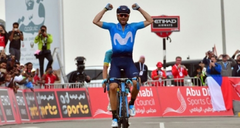 Le leader de la Movistar Alejandro Valverde, lors de sa victoire dans le Tour d'Abou Dhabi, le 25 février 2018.