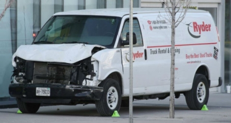 La camionnette qui a renversé et tué plusieurs piétons à Toronto le 23 avril 2018.