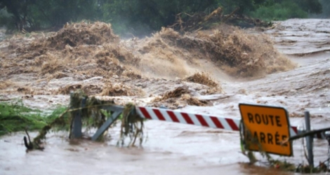 Inondations à La Réunion pendant une tempête tropicale, le 18 janvier 2018.