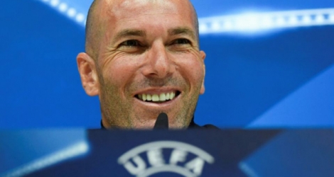 Zinedine Zidane lors de la conférence de presse d'avant-match, le 30 avril 2018 à Madrid.