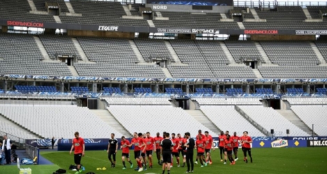 L'équipe des Herbiers lors d'un entraînement au Stade de France, le 7 mai 2018, à la veille de la finale de la Coupe de France contre le PSG