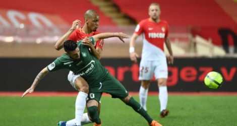 Le défenseur de Monaco Fabinho (c) buteur lors de la victoire face à Rennes 1-0 en L1 le 12 mai 2018 
