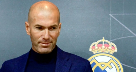 Zinédine Zidane lors de l'annonce de son départ du Real en conférence de presse, le 31 mai 2018 à Madrid